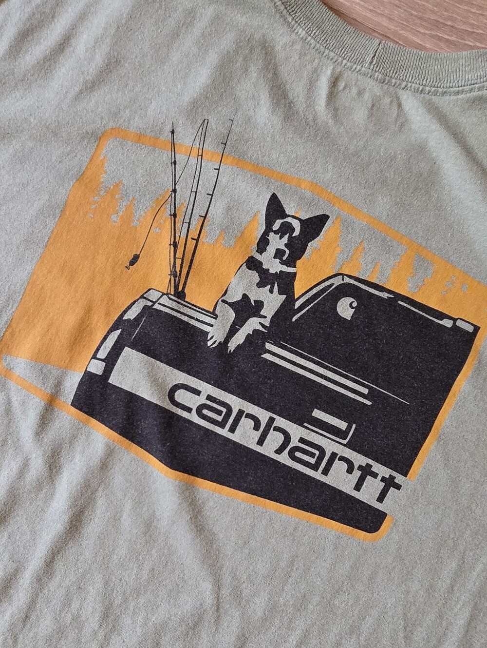 Carhartt Graphic Tee with Dog & Truck - Light Gray & Orange